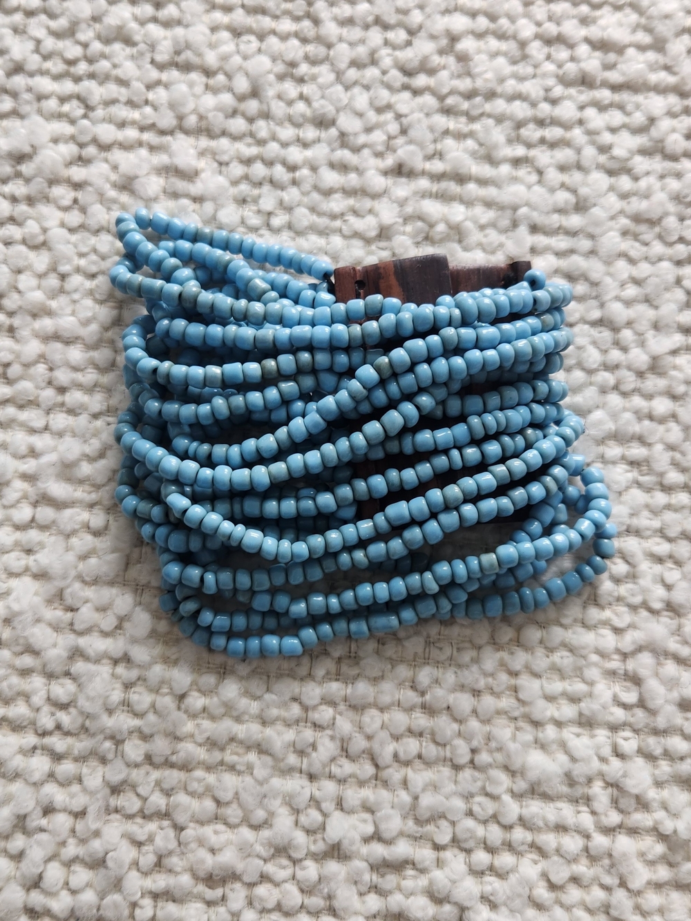 Blue Multi-Strand Beaded Bracelet With Wooden Clasp - Women Accessories